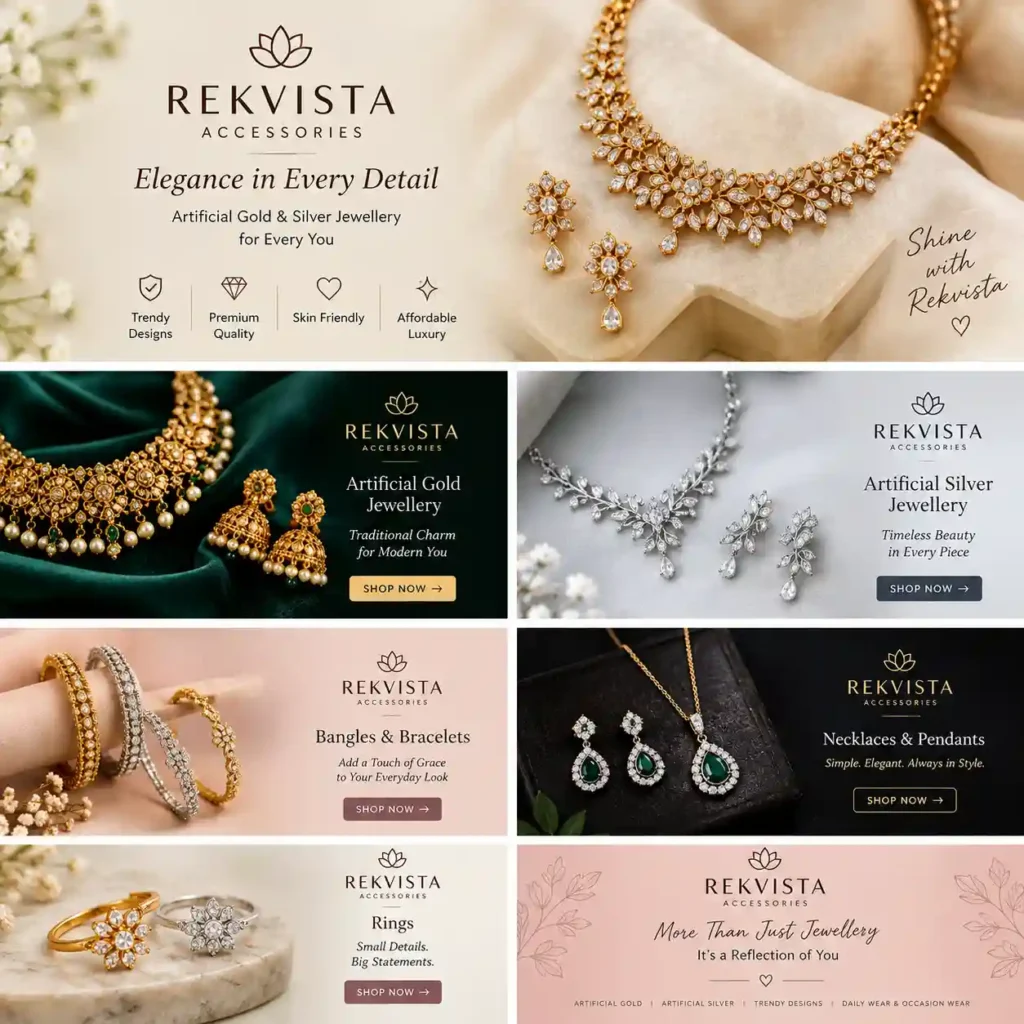 Rekvista Accessories jewellery displaying artificial necklaces, earrings, rings, bracelets and matching sets.