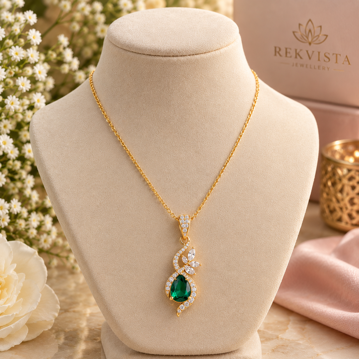 Emerald ribbon pendant with a graceful and stylish design.