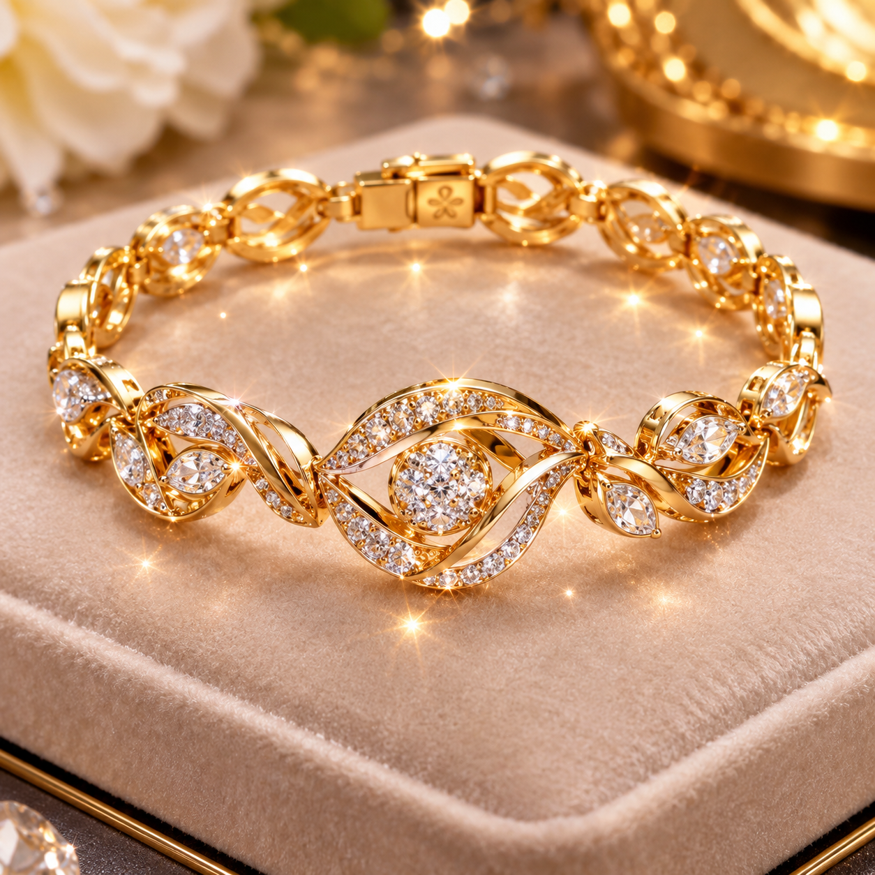 Elegant gold bracelet adorned with sparkling diamond accents for a luxurious look.