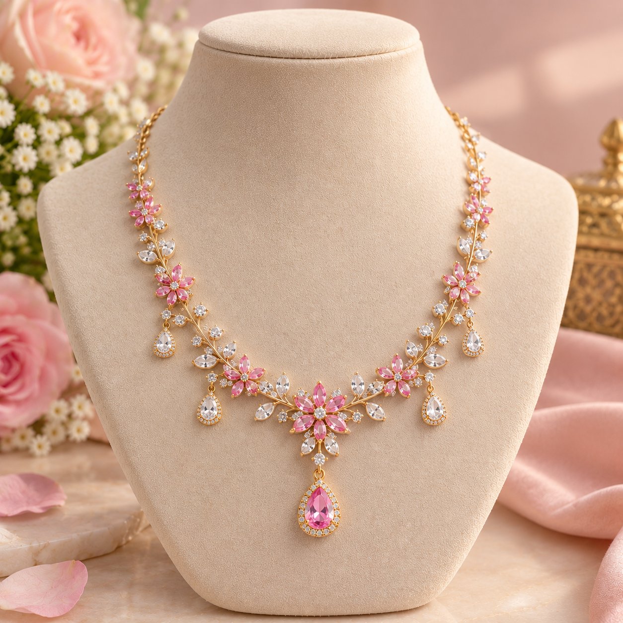 Romantic pink gemstone necklace for a graceful and charming look.
