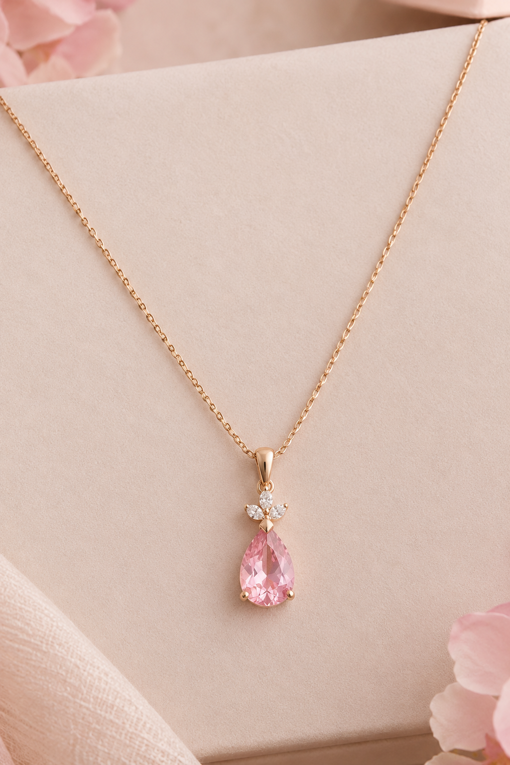 Image Caption: rose gold floral pendant necklace with a simple and graceful design.