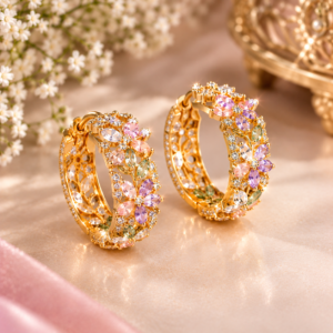 Sparkling Hoop Earrings with elegant gold finish and crystal details