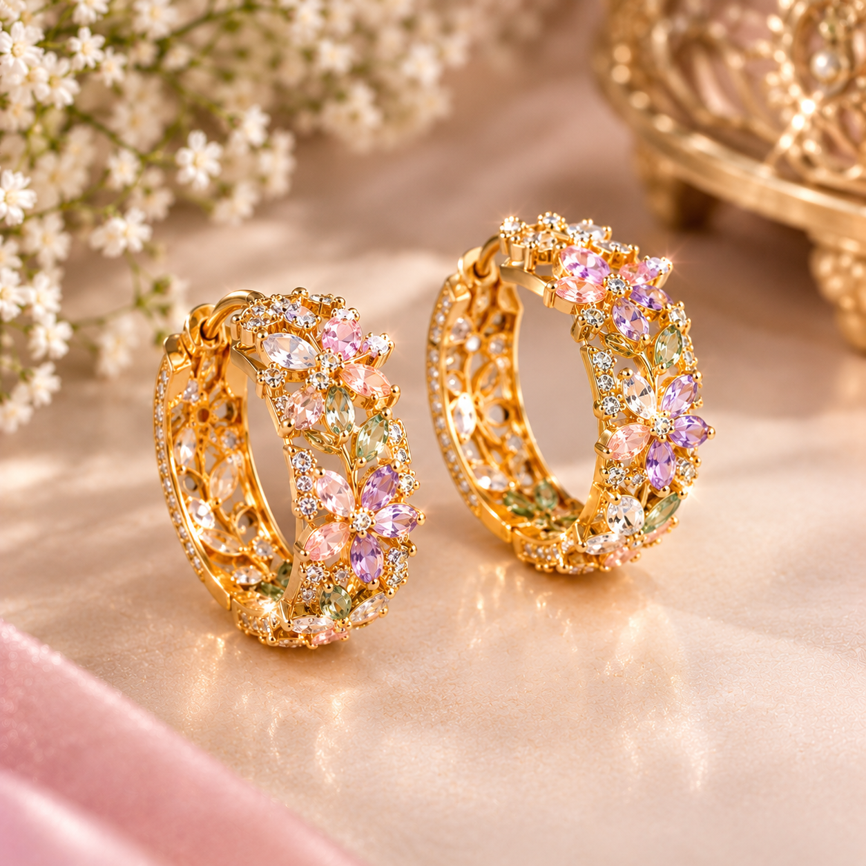 Sparkling Hoop Earrings with a graceful gold finish and brilliant crystal details.